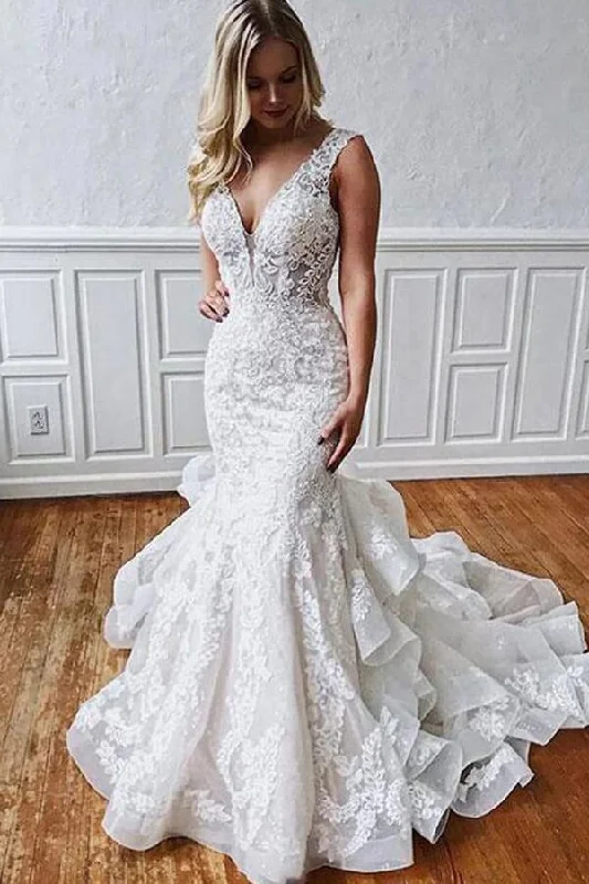 Clothes For Women Roycebridal Stunning Mermaid Tulle Lace Wedding Dresses With Ruffles, Bridal Gown, MW783 Clothes For Women Roycebridal Stunning Mermaid Tulle Lace Wedding Dresses With Ruffles, Bridal Gown, MW783
