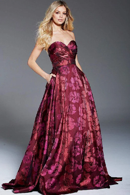 New Season Fashion Preview Sale Jovani 57818 Strapless Pleated Bodice Floral Ballgown - 1 pc Wine In Size 8 Available New Season Fashion Preview Sale Jovani 57818 Strapless Pleated Bodice Floral Ballgown - 1 pc Wine In Size 8 Available