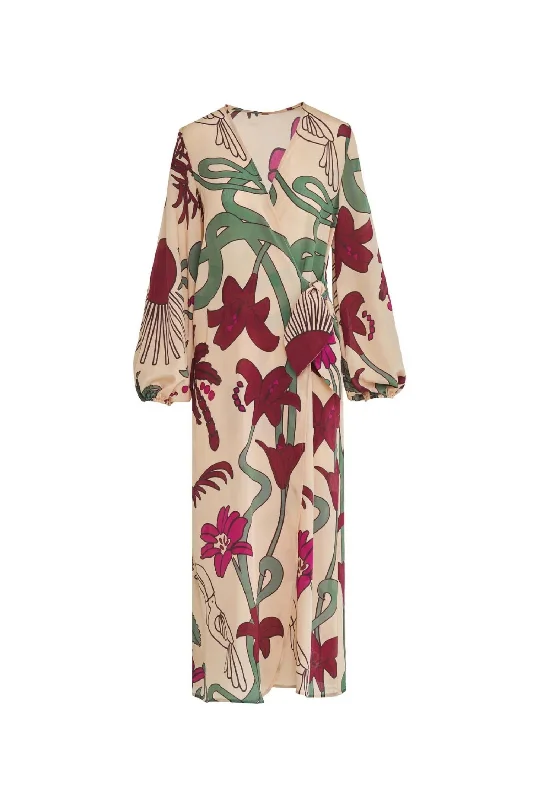 Flash Sales Women's Hojarasca Crepe De Chine Dress In Fuchsia Garden