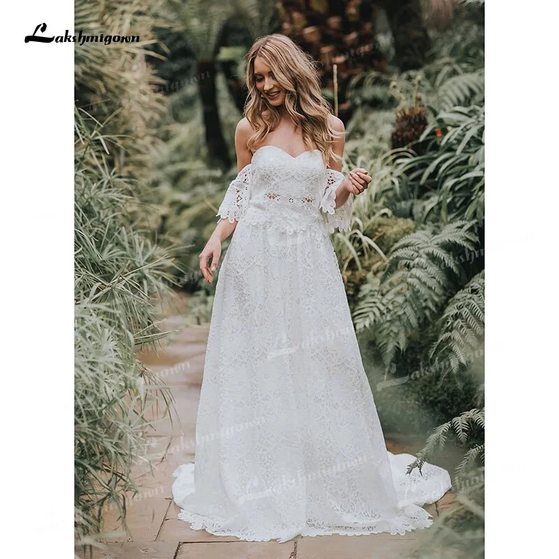 Big Discounts Roycebridal Two Piece Boho Long Wedding Dresses Sweetheart Neck Appliques Floor-Length Sweep Train Lace Short Sleeve vestidos de novia Big Discounts Roycebridal Two Piece Boho Long Wedding Dresses Sweetheart Neck Appliques Floor-Length Sweep Train Lace Short Sleeve vestidos de novia