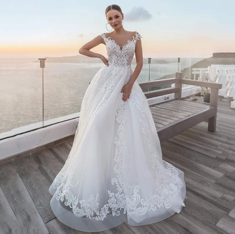 High End Designer Brands Discount Roycebridal Tulle Wedding Dress New A-Line Full Lace Appliques Bridal Gowns O-Neck Sleeveless vestido de noiva Backless Floor Length Button High End Designer Brands Discount Roycebridal Tulle Wedding Dress New A-Line Full Lace Appliques Bridal Gowns O-Neck Sleeveless vestido de noiva Backless Floor Length Button