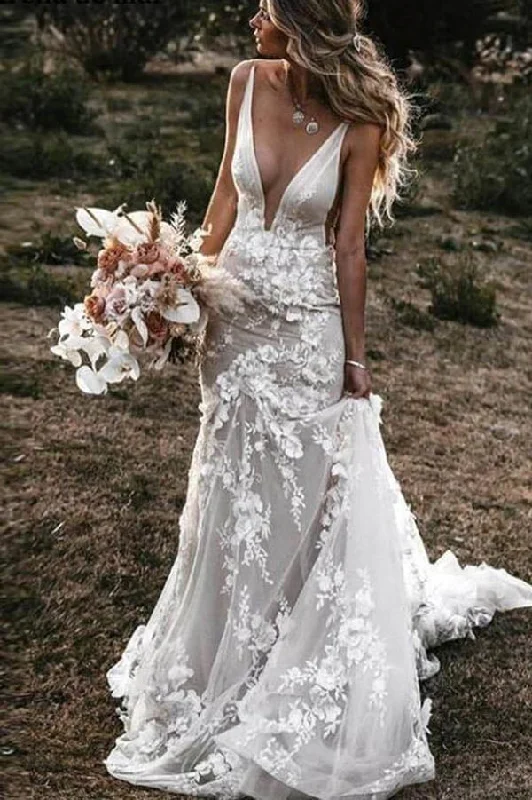 Low Price Special Roycebridal Tulle Lace Mermaid V Neck Wedding Dresses, Beach Wedding Dress, MW543 Low Price Special Roycebridal Tulle Lace Mermaid V Neck Wedding Dresses, Beach Wedding Dress, MW543