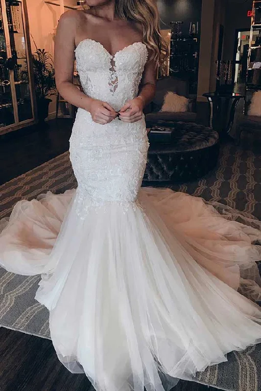 Vintage Inspired Fashion Sale Roycebridal Tulle Mermaid Sweetheart Strapless Lace Wedding Dresses, Wedding Gown, MW798 Vintage Inspired Fashion Sale Roycebridal Tulle Mermaid Sweetheart Strapless Lace Wedding Dresses, Wedding Gown, MW798
