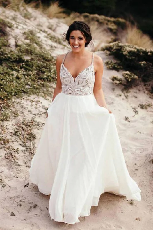 Relaxed Fashion Roycebridal Spaghetti Strap Beaded Wedding Dress Ivory Chiffon Rustic Wedding Dress,MW328 Relaxed Fashion Roycebridal Spaghetti Strap Beaded Wedding Dress Ivory Chiffon Rustic Wedding Dress,MW328
