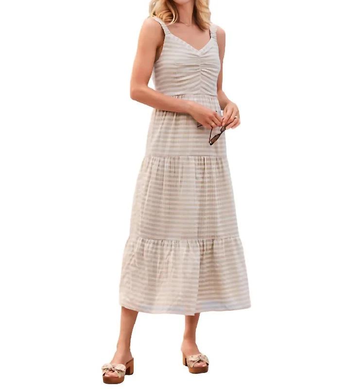 Bold Fashion Mirren Gathered Front Tiered Dress In Eucalyptus Shadow Check