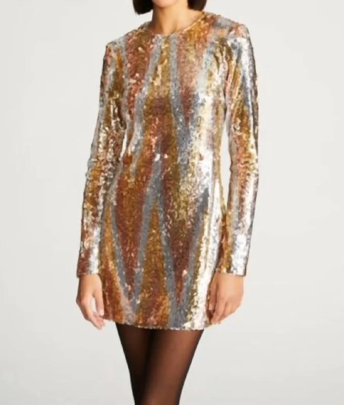 Women's Active Garments For Workouts Maude Dress In Chevron Sequin In Gold Tonal