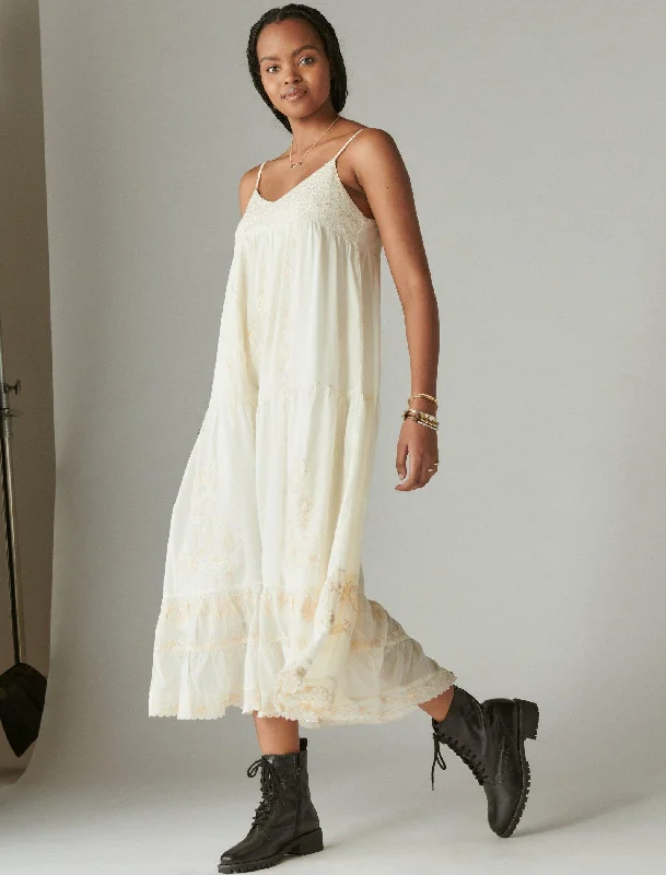 Timeless Fashion, Unbeatable Prices Lucky Brand Women's Embroidered Maxi Slip Dress