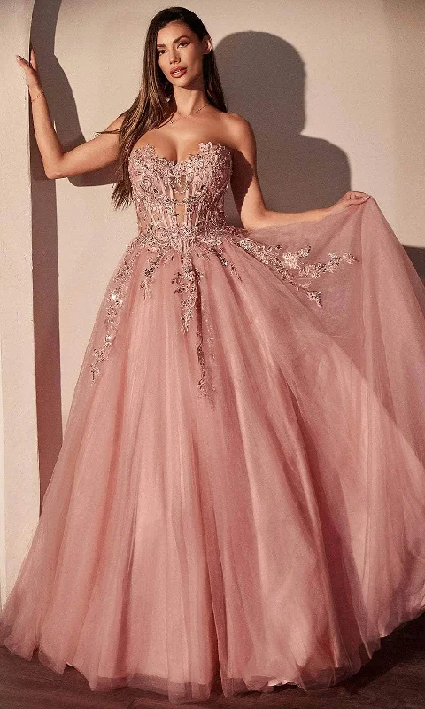 Fashion Sale Ladivine CDS536 - Lace Applique Strapless Prom Gown