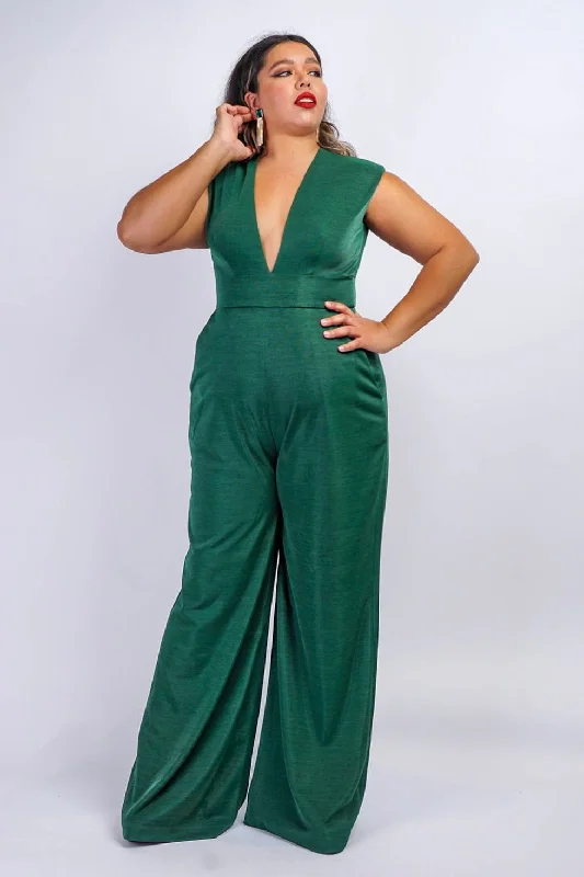 Discover Promotions Emerald Luxe Sheen V Neck Aiden Jumpsuit