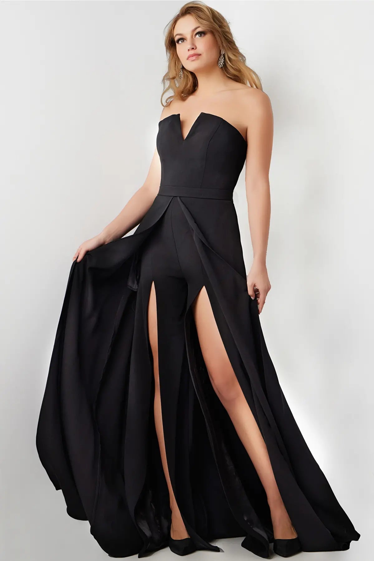 Eclectic Style Wardrobe Jovani 23150 - Strapless Double Slit Jumpsuit With Overskirt Eclectic Style Wardrobe Jovani 23150 - Strapless Double Slit Jumpsuit With Overskirt