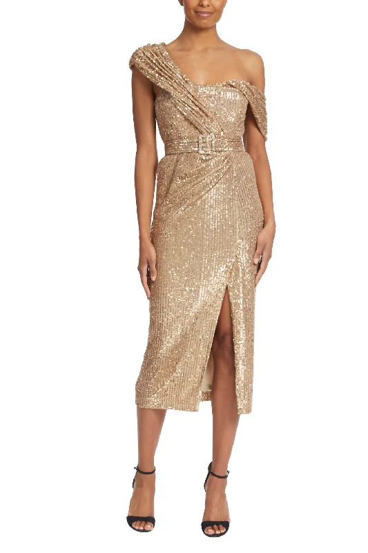 Daily Deals Sequin Asymmetrical Bustier Dress In Gold