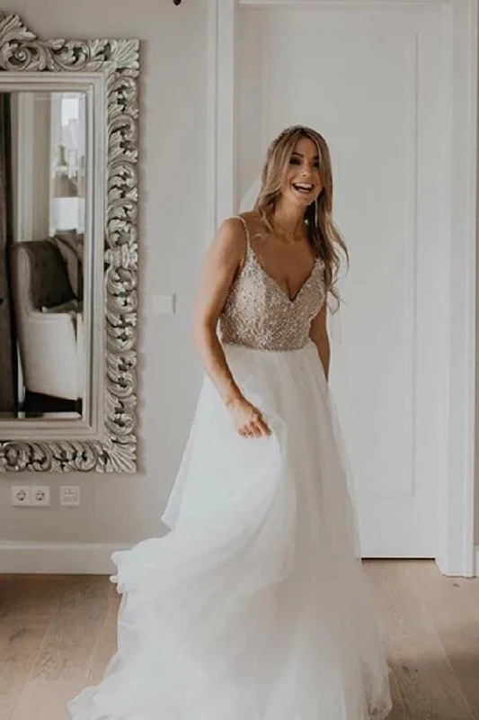 New Arrival Discounts Roycebridal Spahetti Straps Full Beaded Bodice Wedding Dress with Sequin Net Wedding Dress,MW358 New Arrival Discounts Roycebridal Spahetti Straps Full Beaded Bodice Wedding Dress with Sequin Net Wedding Dress,MW358