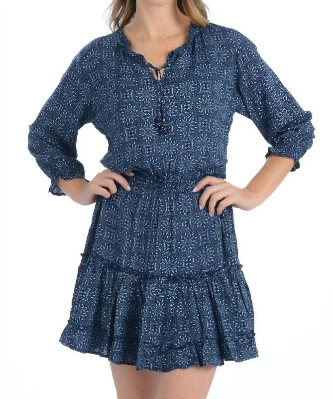 Refined Simplicity Ibiza Dress In Indigo Medallion
