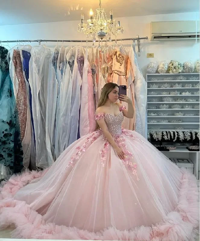Fashionista Favorites Sparkly Pink Princess Quinceanera Dresses Off Shoulder Luxury Crystal 3D Floral Applique Fashionista Favorites Sparkly Pink Princess Quinceanera Dresses Off Shoulder Luxury Crystal 3D Floral Applique