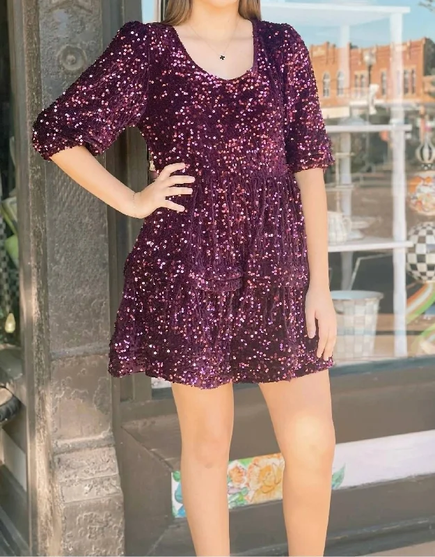 Feminine Allure Wendy Pleated Dress Raisin Sequin