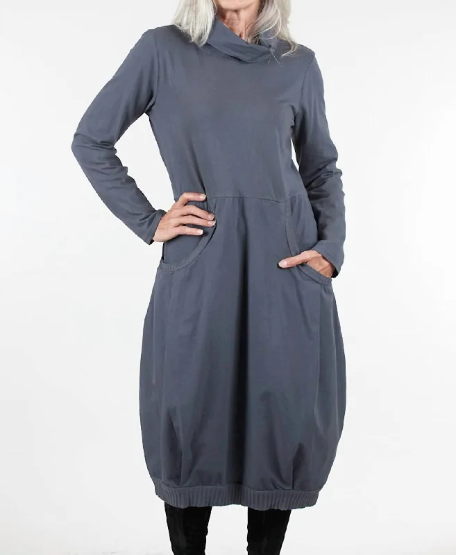 Fashionista Favorites Trimmed Pocket Cowl Dress In Gray