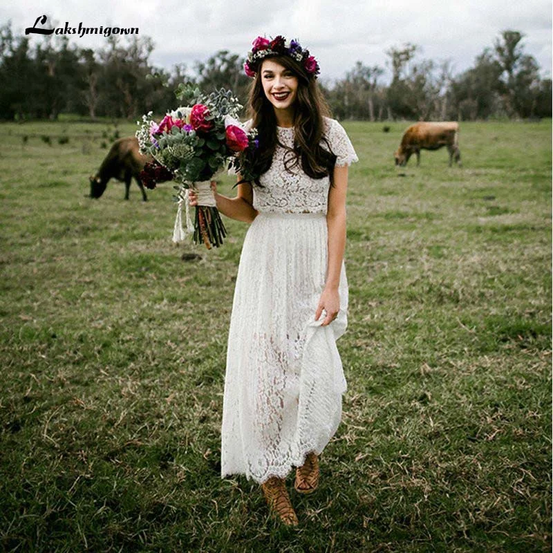 Season Offer Roycebridal Two Piece Lace Boho Wedding Dress With Sleeves Round Neck Ankle Length Bohemian Hippie Short Bride Dress For Women vestidos Season Offer Roycebridal Two Piece Lace Boho Wedding Dress With Sleeves Round Neck Ankle Length Bohemian Hippie Short Bride Dress For Women vestidos