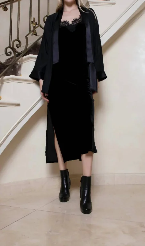 Chic Trends Unveiled Velvet Coco Long Slipdress In Black