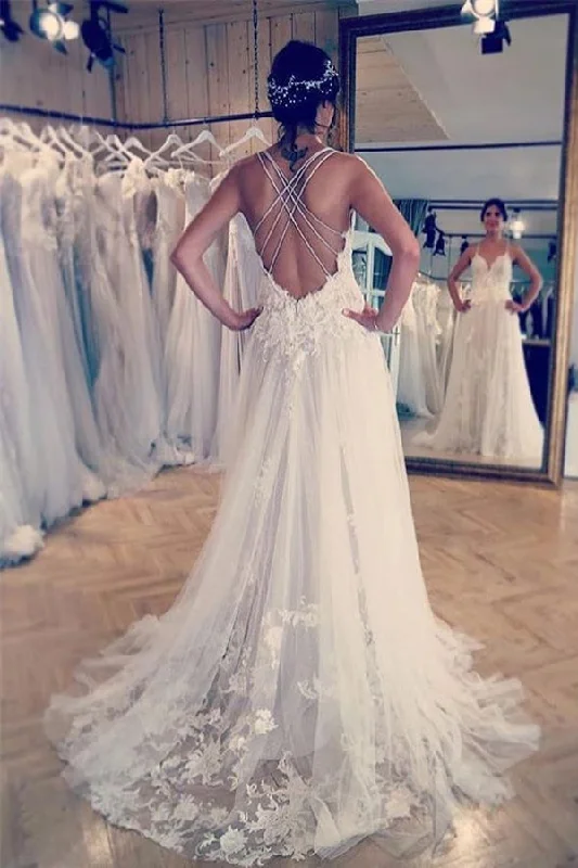 Luxury Fashion Roycebridal Spaghetti Straps Ivory Wedding Dresses Appliques Cross Back Wedding Gowns,MW327 Luxury Fashion Roycebridal Spaghetti Straps Ivory Wedding Dresses Appliques Cross Back Wedding Gowns,MW327