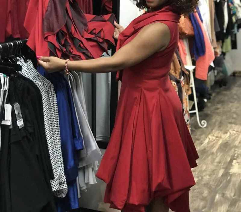 Women's Weekend Outfit Ruffle Collar Dress - 27844 In Red