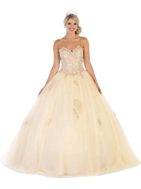 Budget Friendly May Queen - Strapless Scalloped Appliqued Ballgown LK107 - 1 pc Champagne In Size 6 Available