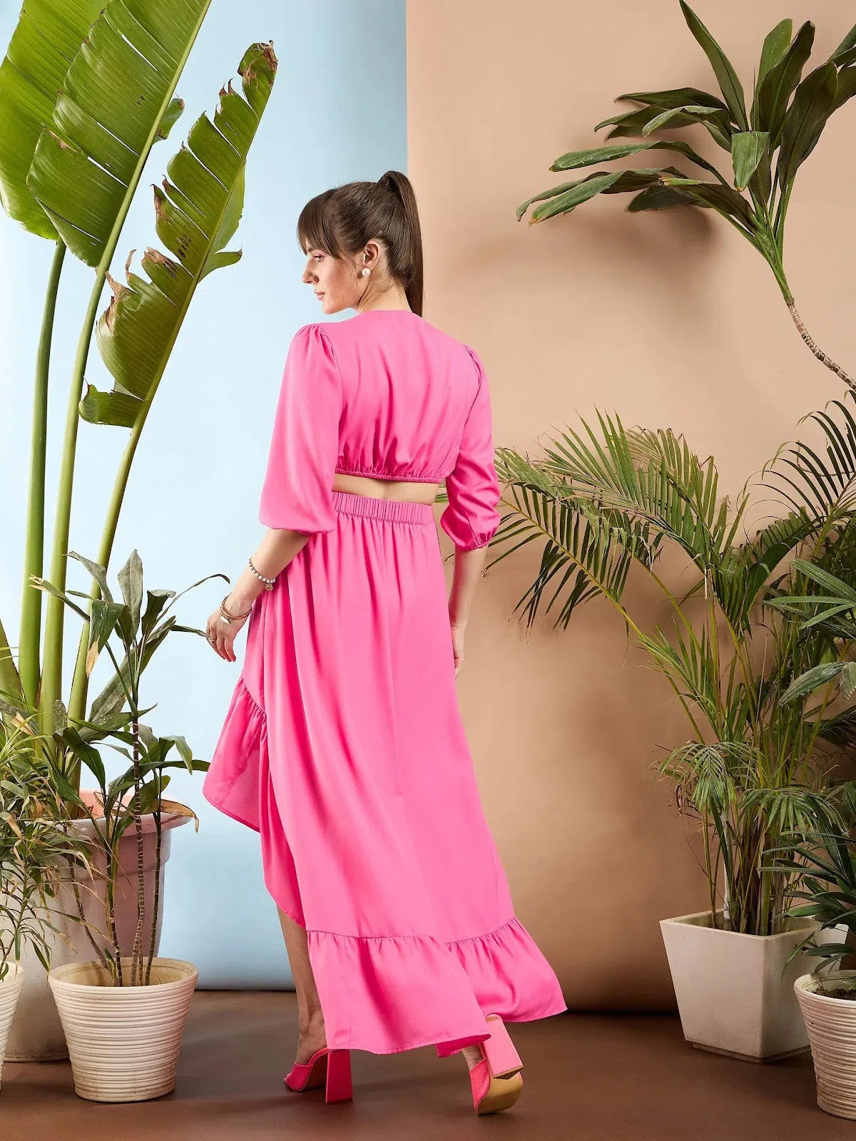 Stylish Women’s Clothes for Work and Play Women Pink Waist Cut out Ruffle Maxi Dress Stylish Women’s Clothes for Work and Play Women Pink Waist Cut out Ruffle Maxi Dress