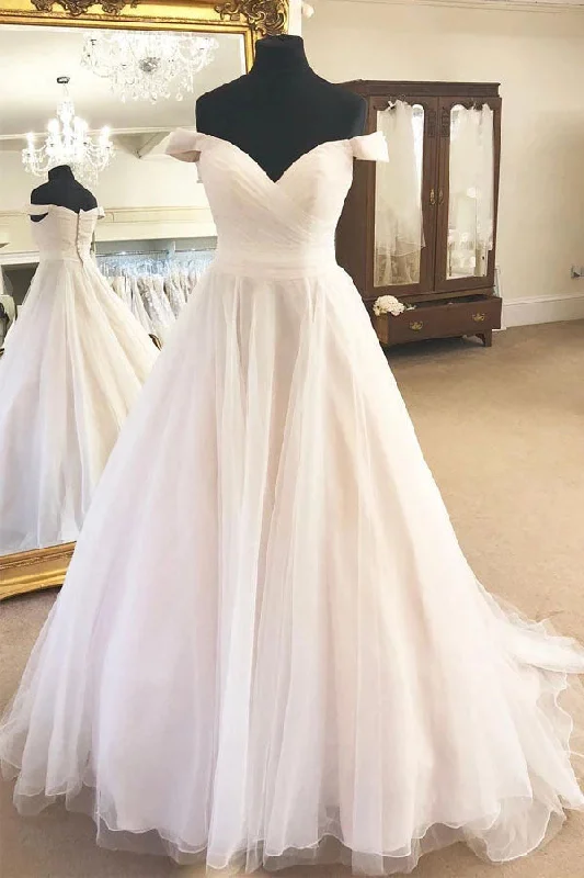 Fast Fashion Favorites Roycebridal Tulle Off the Shoulder A-Line Sleeveless Ivory Wedding Dress with Pleats,MW330 Fast Fashion Favorites Roycebridal Tulle Off the Shoulder A-Line Sleeveless Ivory Wedding Dress with Pleats,MW330