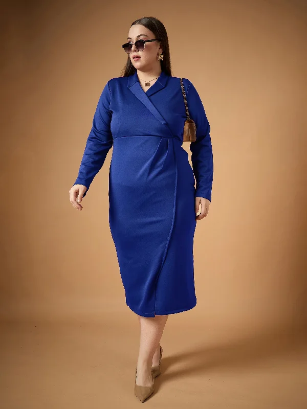 Women's Clothing Women Royal Blue Full Sleeves Midi Dress