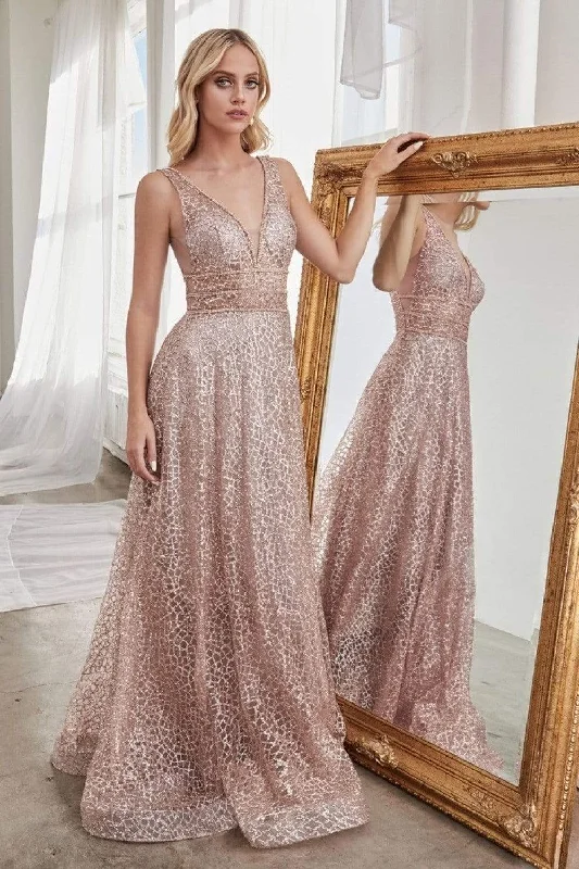 Women's Online Boutique Cinderella Divine - CJ256 V-Neck Glitter Print A-Line Prom Gown Women's Online Boutique Cinderella Divine - CJ256 V-Neck Glitter Print A-Line Prom Gown