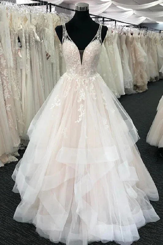 Ends Soon Roycebridal Tulle A-line V-neck Wedding Dresses With Lace Appliques, Wedding Gown, MW807 Ends Soon Roycebridal Tulle A-line V-neck Wedding Dresses With Lace Appliques, Wedding Gown, MW807