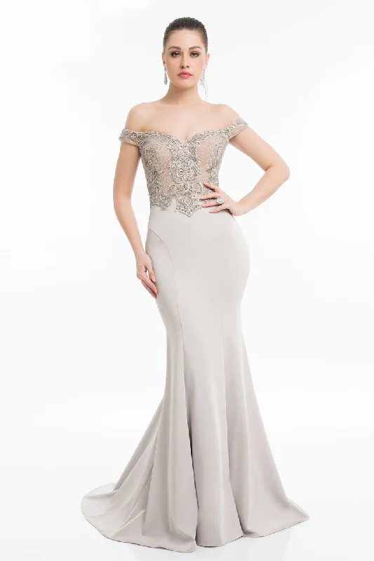 Online Boutiques Best Terani Couture - 1821E7130 Two-Toned Embroidered Bodice Mermaid Gown Online Boutiques Best Terani Couture - 1821E7130 Two-Toned Embroidered Bodice Mermaid Gown