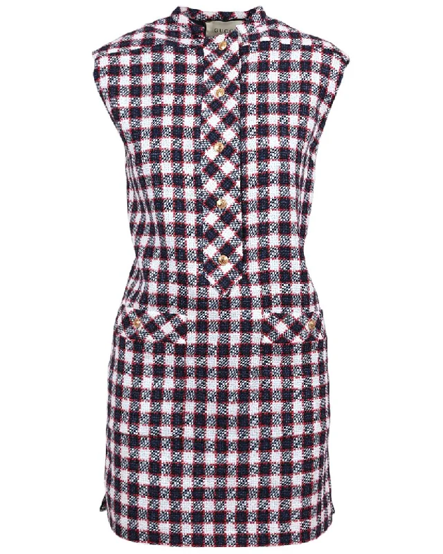 Budget-Friendly Fashion Gucci Sylvie Vichy Wool-Blend Dress