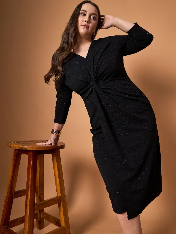 Clearance Sale Online Women Black Glitter Side Knot Midi Dress