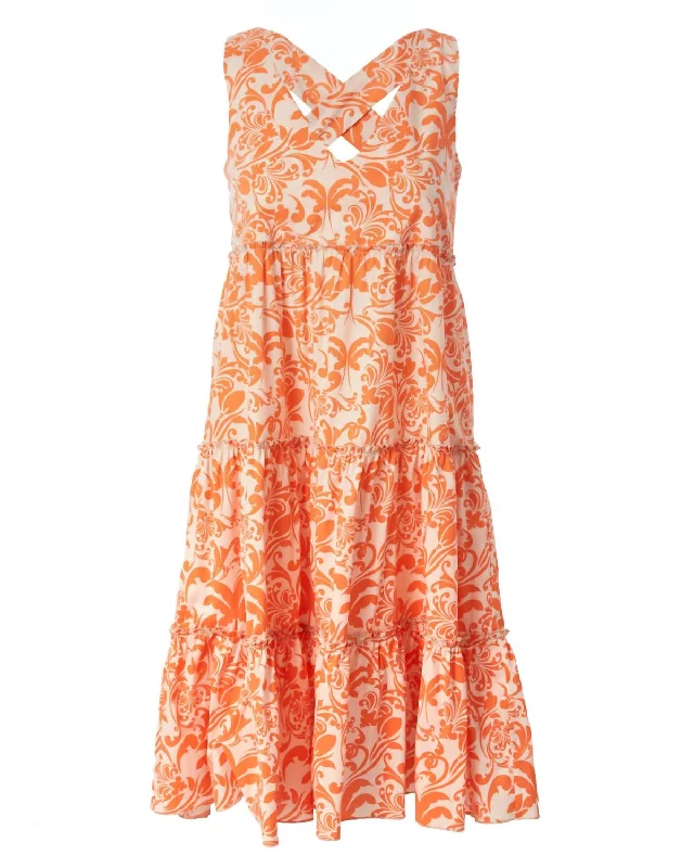 Explore What's New Women's Nicca Criss Cross Back Tiered Dress In Orange