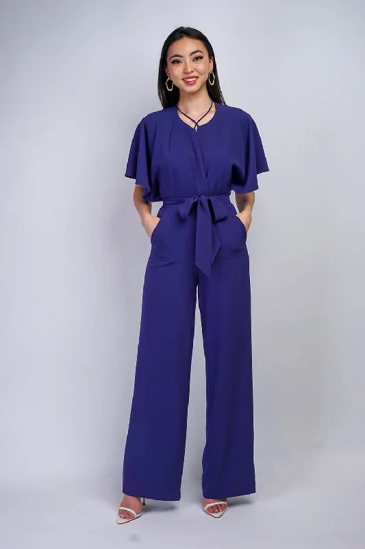 Budget Friendly Bluebonnet Pleated Wrap Necee Jumpsuit in