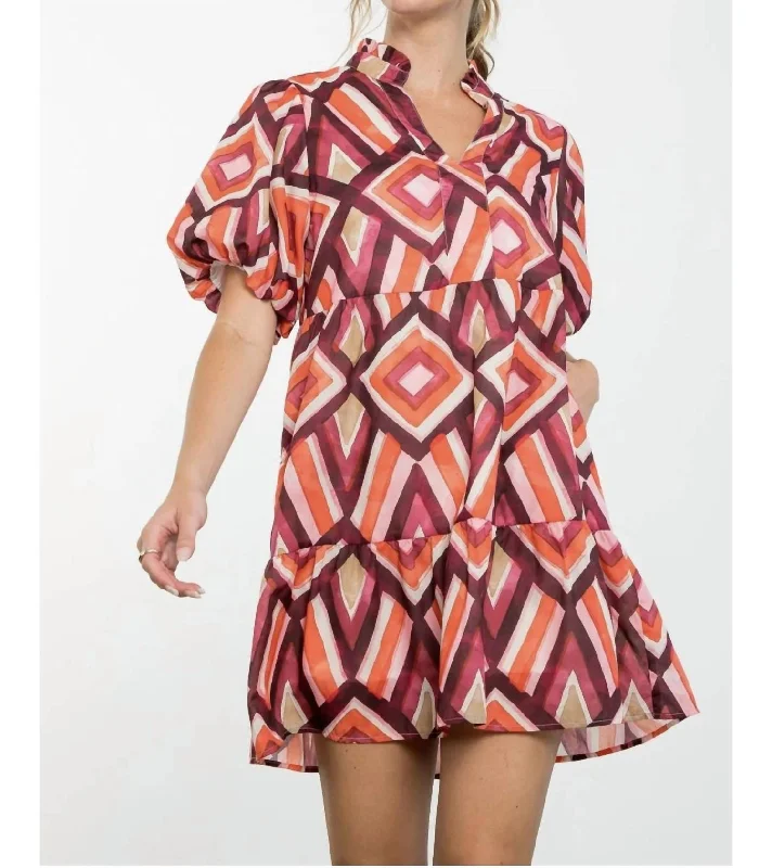 Amazing Prices On The Styles You Love Burgundy Puff Sleeve Graphic Minidress In Plum