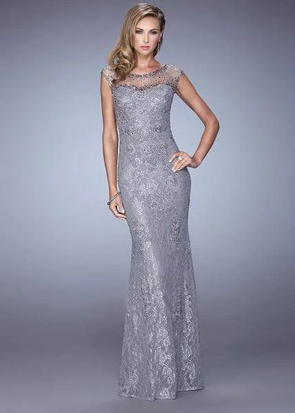 Vibrant Femme Fashion La Femme - Sparkling Lace Sheath Gown 20673 - 1 pc Platinum in Size 10 Available Vibrant Femme Fashion La Femme - Sparkling Lace Sheath Gown 20673 - 1 pc Platinum in Size 10 Available