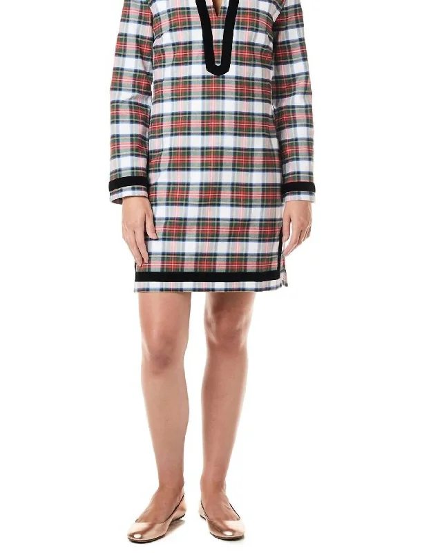 Hot Trends Tunic Dress In White Plaid