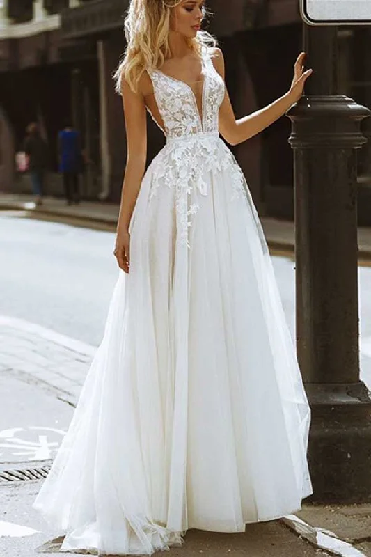 Hot Trends Roycebridal Tulle A-line V-neck Backless Lace Appliques Wedding Dresses, Wedding Gown, MW791 Hot Trends Roycebridal Tulle A-line V-neck Backless Lace Appliques Wedding Dresses, Wedding Gown, MW791