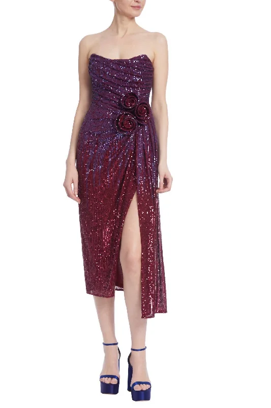 Trendy And Individual Women's Fashion Rosette Side Waist Dress In Wine Combo