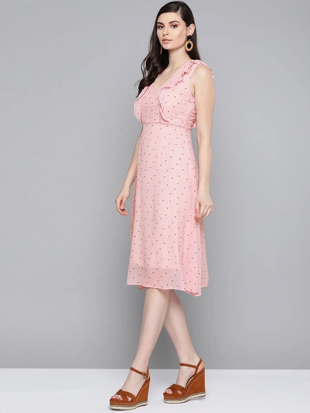 Sale Clearance Pink Polka Dot Midi Dress
