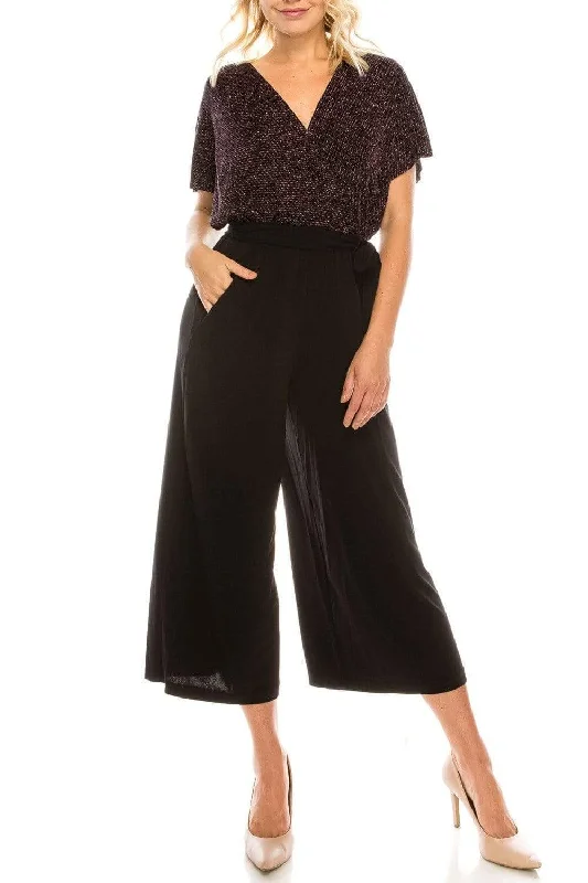 Trendy Fashion For Women London Times - V-Neck Metallic Bodice Tea-Length Jumpsuit T3834M Trendy Fashion For Women London Times - V-Neck Metallic Bodice Tea-Length Jumpsuit T3834M