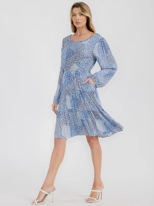 Season Transition Versatile Wear Clearance WOMEN'S LONG SLEEVES FRONT POCKETS TIERED FLORAL MIDI DRESS Season Transition Versatile Wear Clearance WOMEN'S LONG SLEEVES FRONT POCKETS TIERED FLORAL MIDI DRESS