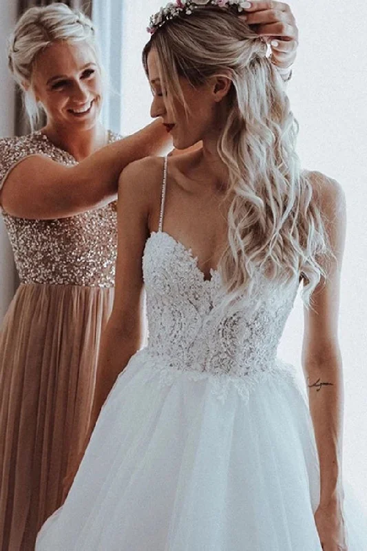 Holiday Special Offers Roycebridal Spaghetti Straps Shining Tulle Beaded Appliqued A-line Wedding Dresses,MW338 Holiday Special Offers Roycebridal Spaghetti Straps Shining Tulle Beaded Appliqued A-line Wedding Dresses,MW338