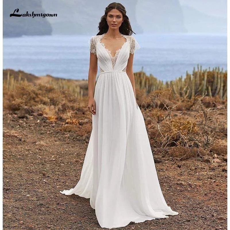Stylish Savings Roycebridal Simple Wedding Dress Soft Lace Chiffon A-Line Short Sleeve Stylish Savings Roycebridal Simple Wedding Dress Soft Lace Chiffon A-Line Short Sleeve
