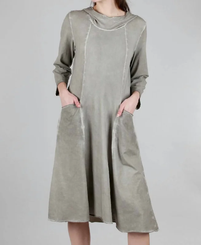 Final Clearance Garment-Dyed Hoodie Dress In Taupe