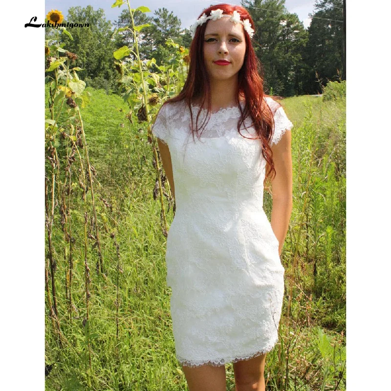 Online Clothing Boutiques Roycebridal Summer Short Wedding Dresses Cap-Sleeve Low-V Back Wedding Short Column Lace Gown vestido de casamento Online Clothing Boutiques Roycebridal Summer Short Wedding Dresses Cap-Sleeve Low-V Back Wedding Short Column Lace Gown vestido de casamento