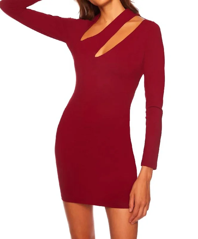 Women's Casual Garments Diagonal Cut Out Dress In Oxblood