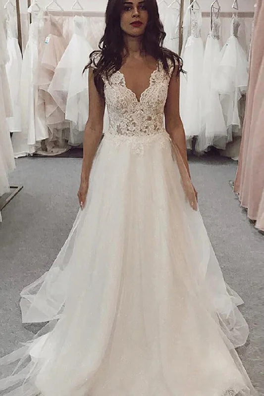 The Good Stuff Roycebridal Tulle Lace A-line V-neck Cap Sleeves Wedding Dresses, Bridal Gown, MW637 The Good Stuff Roycebridal Tulle Lace A-line V-neck Cap Sleeves Wedding Dresses, Bridal Gown, MW637