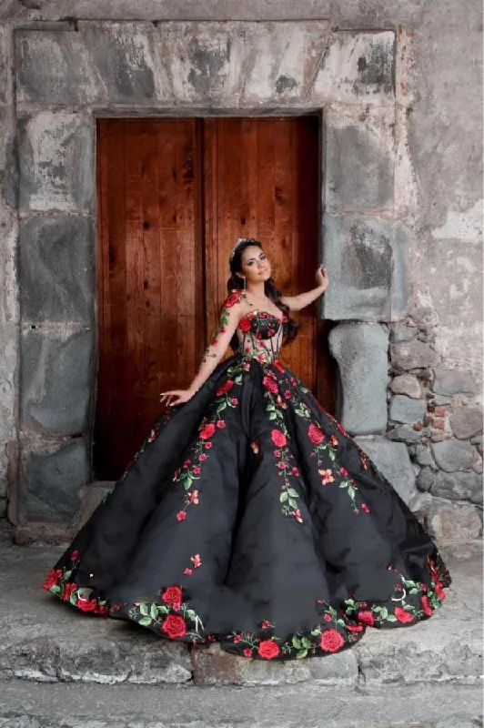 Hot Trends Vintage Black 3D Floral Charro Quinceanera Dresses For Garden Cap Sleeves Sweet 16 Ball Gown vestidos de 15 Mexican Girls XV Hot Trends Vintage Black 3D Floral Charro Quinceanera Dresses For Garden Cap Sleeves Sweet 16 Ball Gown vestidos de 15 Mexican Girls XV